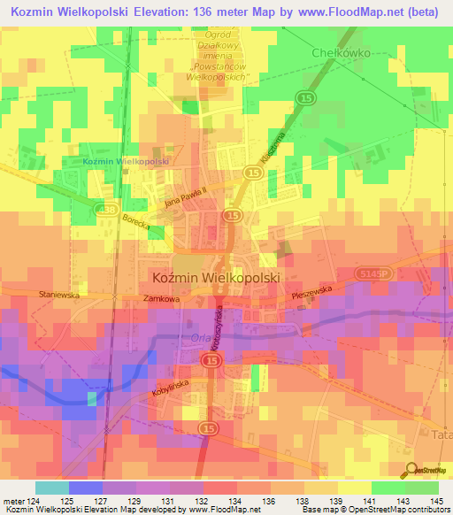 Kozmin Wielkopolski,Poland Elevation Map