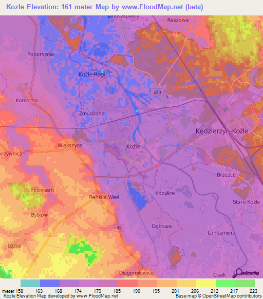 Kozle,Poland Elevation Map