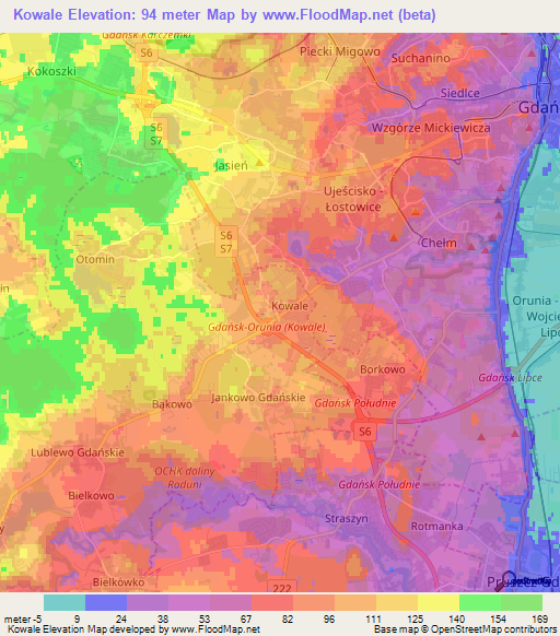 Kowale,Poland Elevation Map