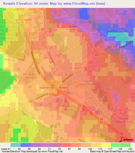 Kowale,Poland Elevation Map