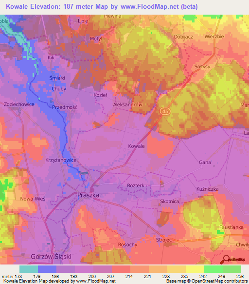 Kowale,Poland Elevation Map