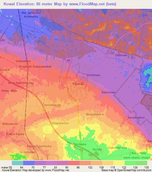 Kowal,Poland Elevation Map