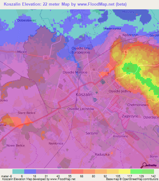 Koszalin,Poland Elevation Map