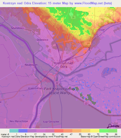 Kostrzyn nad Odra,Poland Elevation Map