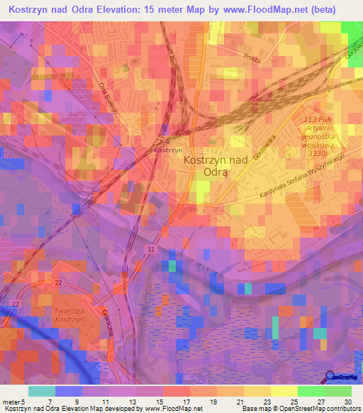 Kostrzyn nad Odra,Poland Elevation Map