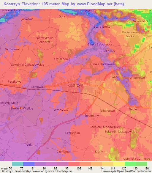 Kostrzyn,Poland Elevation Map