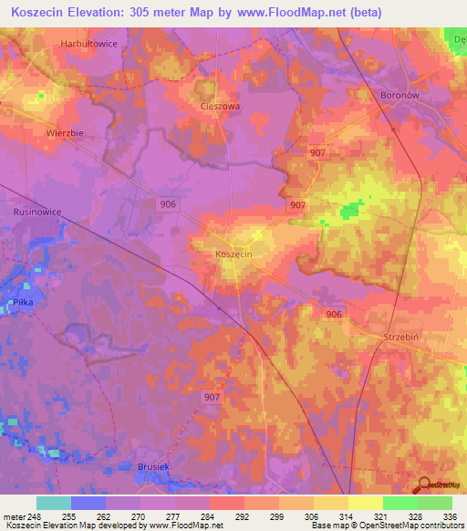 Koszecin,Poland Elevation Map