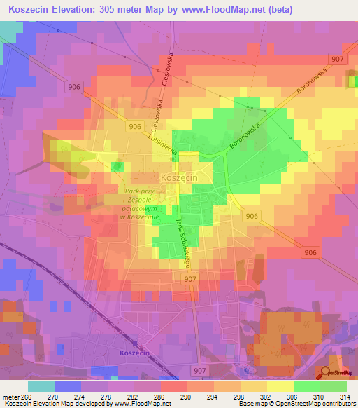 Koszecin,Poland Elevation Map