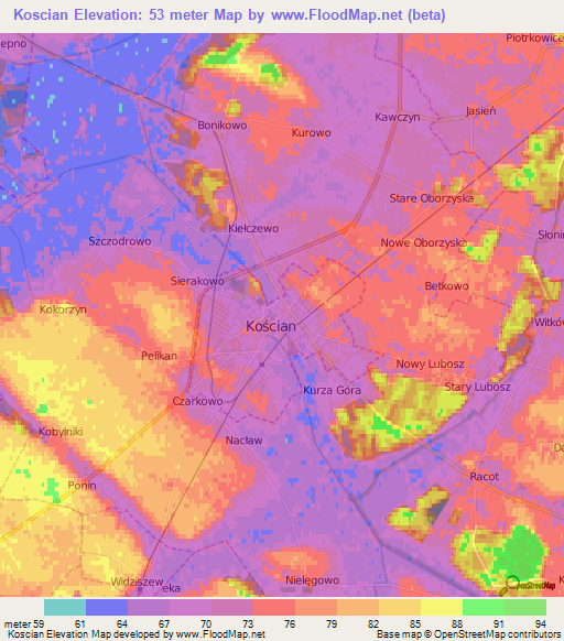 Koscian,Poland Elevation Map