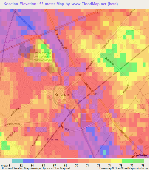 Koscian,Poland Elevation Map