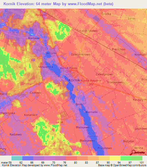 Kornik,Poland Elevation Map