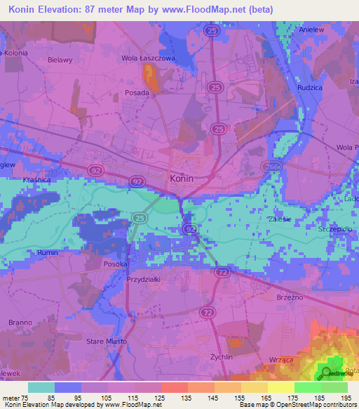 Konin,Poland Elevation Map