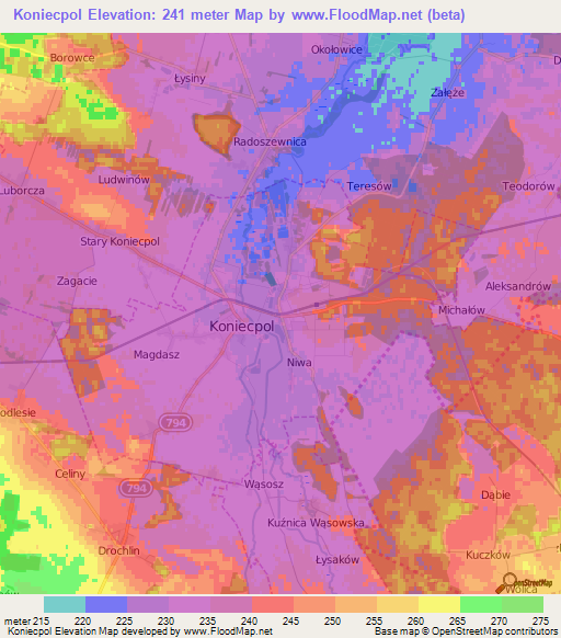 Koniecpol,Poland Elevation Map