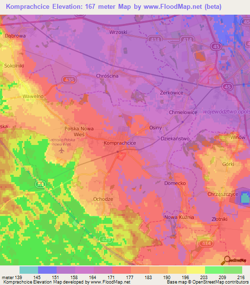 Komprachcice,Poland Elevation Map
