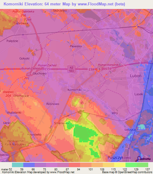 Komorniki,Poland Elevation Map