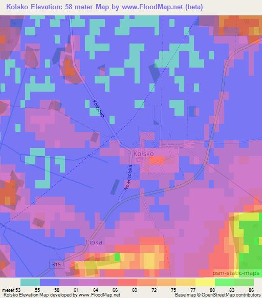 Kolsko,Poland Elevation Map