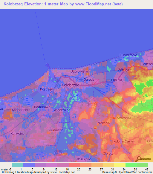 Kolobrzeg,Poland Elevation Map