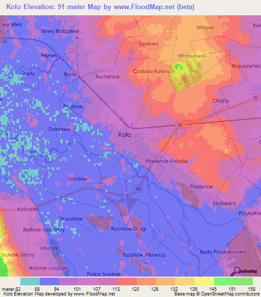 Kolo,Poland Elevation Map