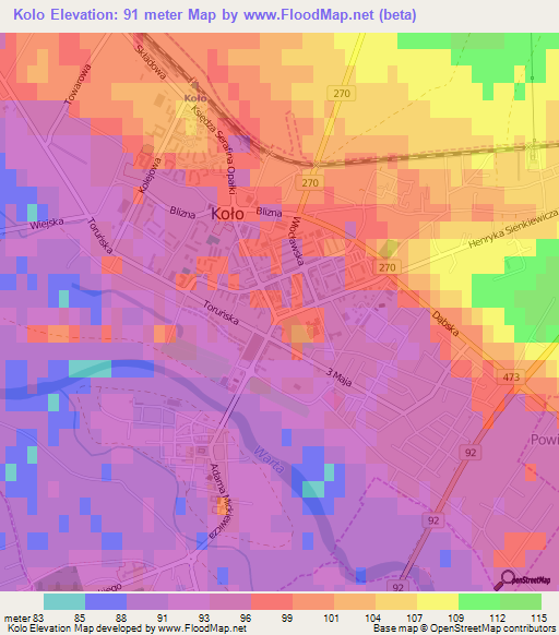 Kolo,Poland Elevation Map
