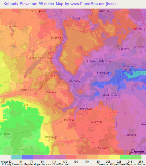Kolbudy,Poland Elevation Map
