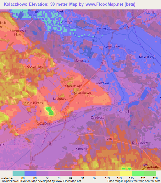 Kolaczkowo,Poland Elevation Map