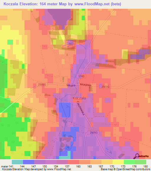 Koczala,Poland Elevation Map