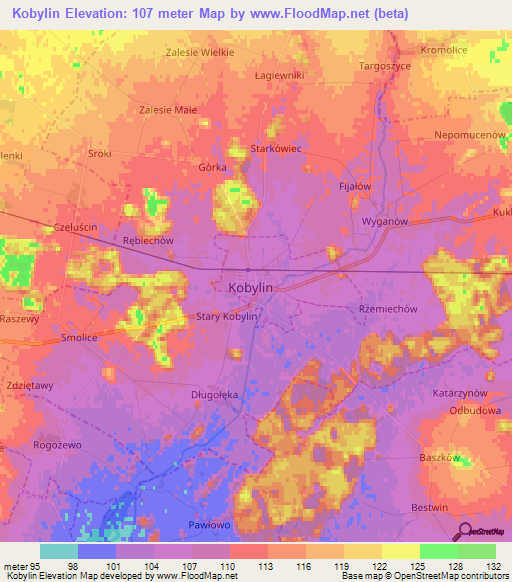 Kobylin,Poland Elevation Map