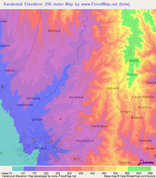 Karakutuk,Turkey Elevation Map