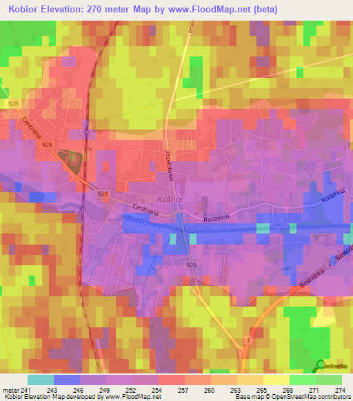 Kobior,Poland Elevation Map