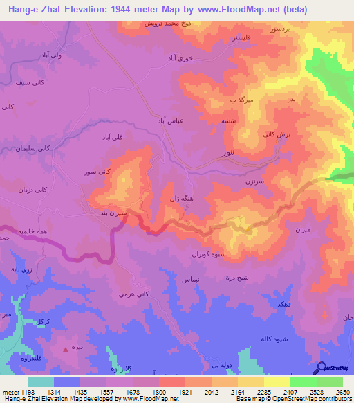 Hang-e Zhal,Iran Elevation Map