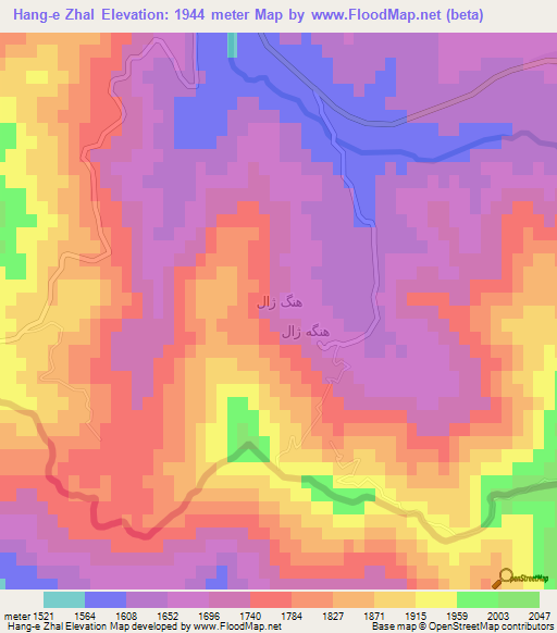Hang-e Zhal,Iran Elevation Map