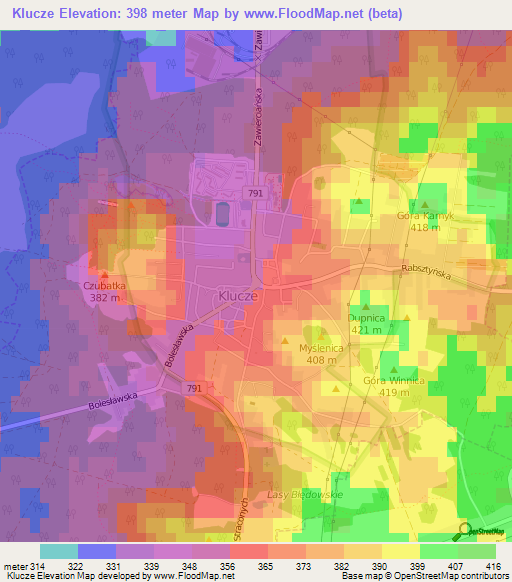 Klucze,Poland Elevation Map