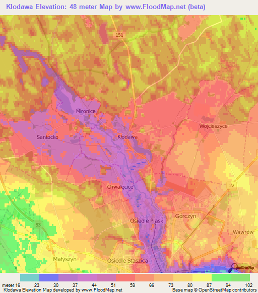 Klodawa,Poland Elevation Map