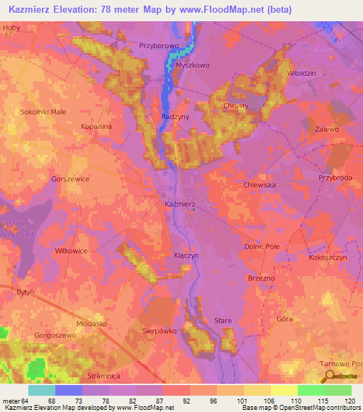 Kazmierz,Poland Elevation Map