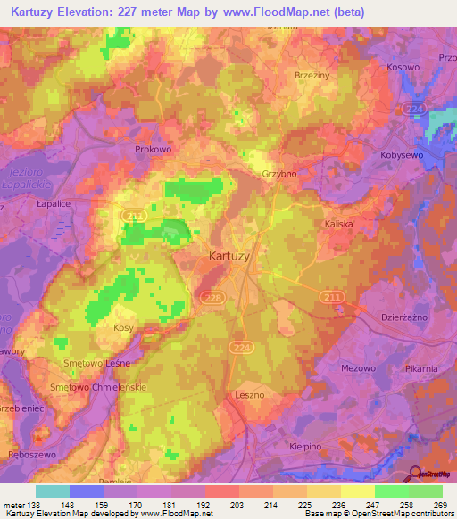 Kartuzy,Poland Elevation Map