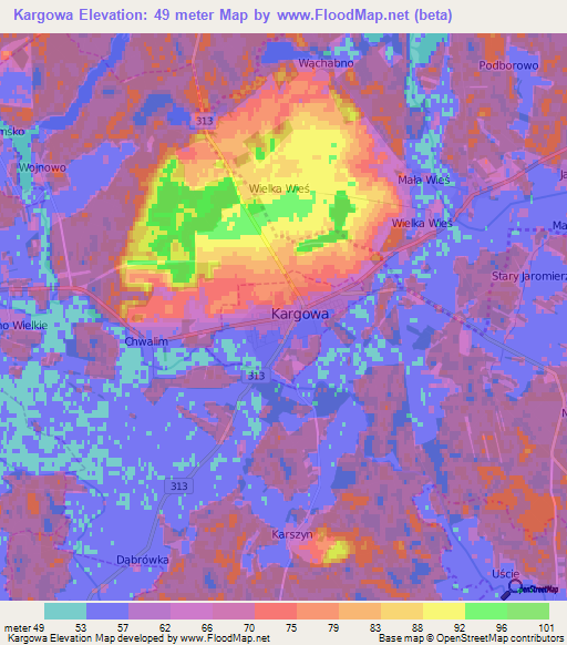 Kargowa,Poland Elevation Map