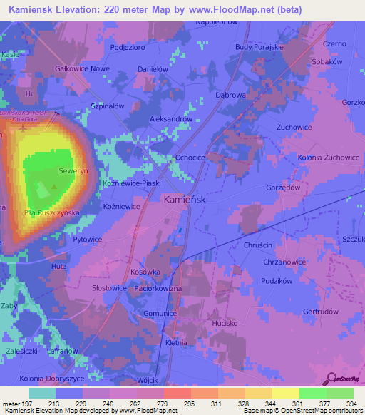 Kamiensk,Poland Elevation Map