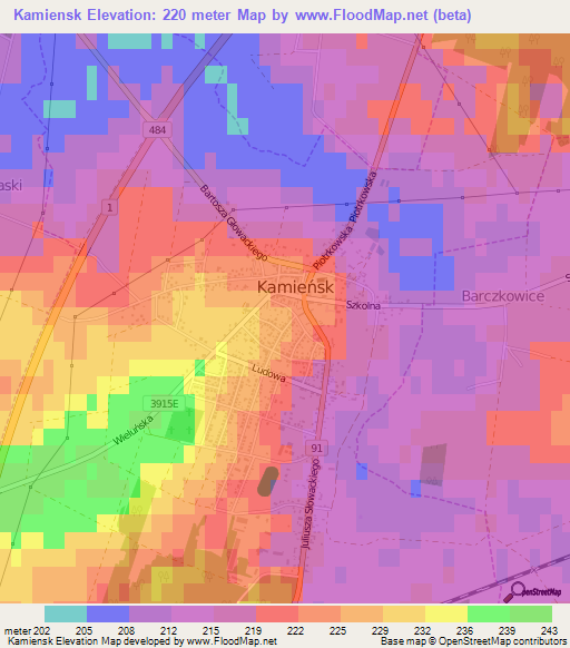 Kamiensk,Poland Elevation Map