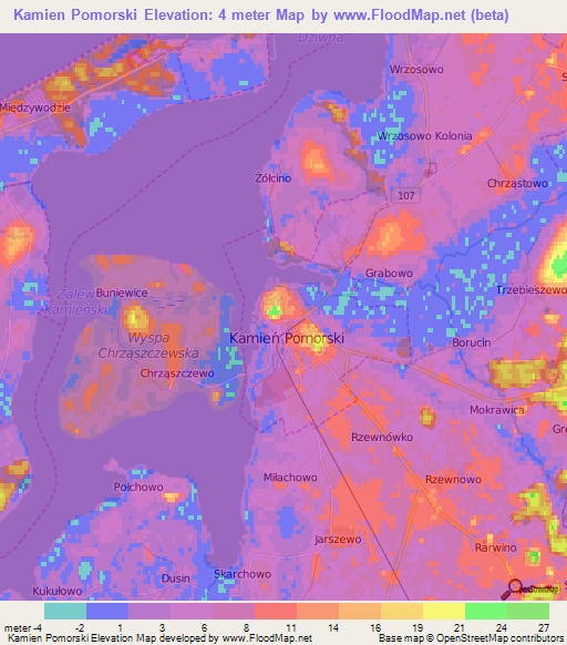 Kamien Pomorski,Poland Elevation Map
