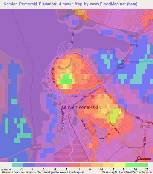 Kamien Pomorski,Poland Elevation Map