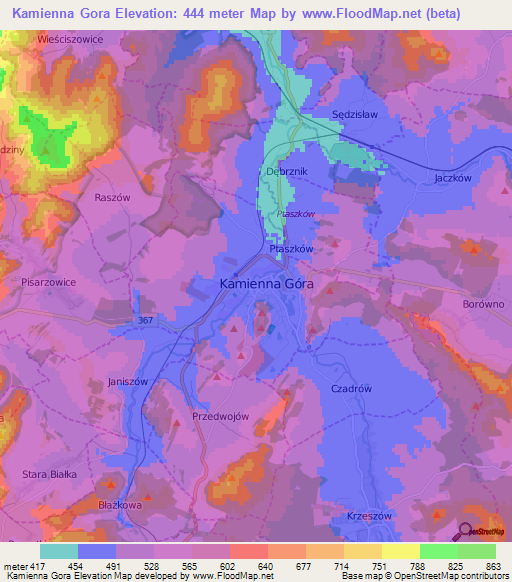 Kamienna Gora,Poland Elevation Map