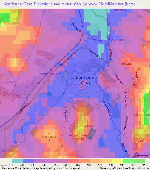 Kamienna Gora,Poland Elevation Map