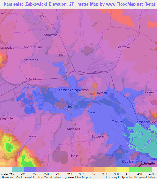 Kamieniec Zabkowicki,Poland Elevation Map
