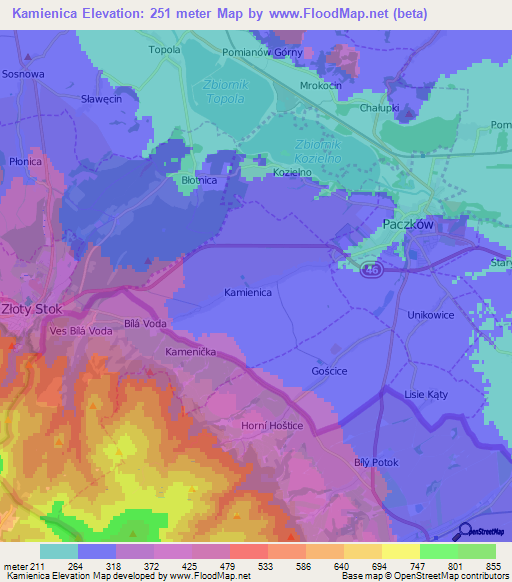 Kamienica,Poland Elevation Map