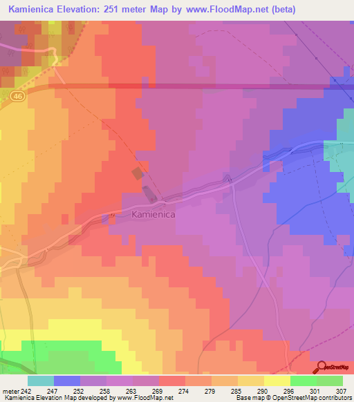 Kamienica,Poland Elevation Map