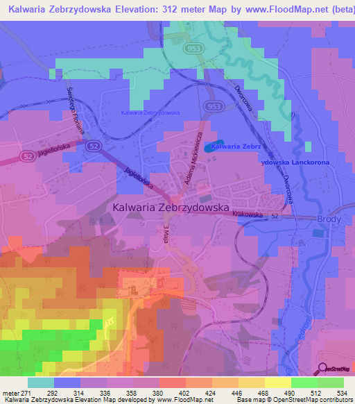Kalwaria Zebrzydowska,Poland Elevation Map