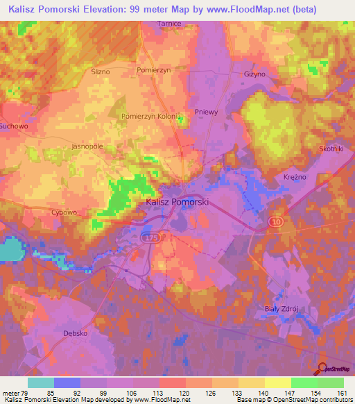 Kalisz Pomorski,Poland Elevation Map