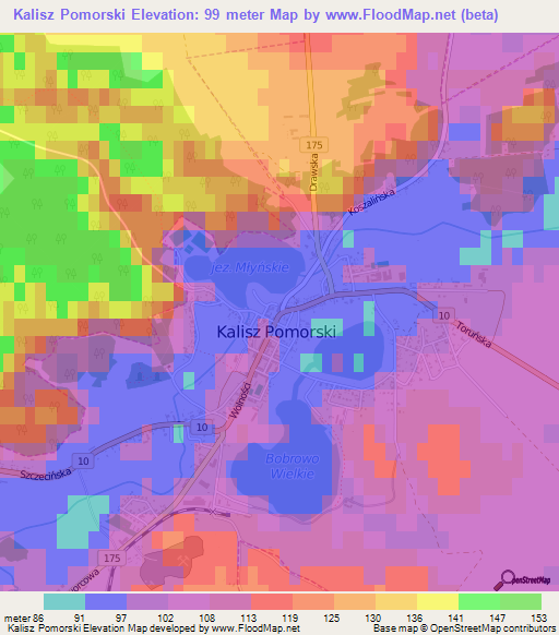 Kalisz Pomorski,Poland Elevation Map