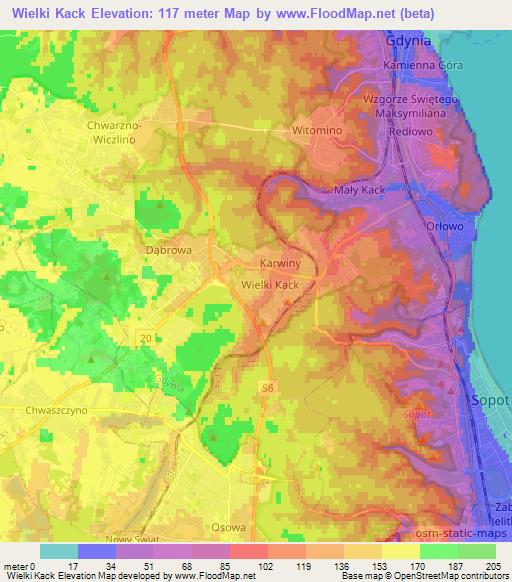 Wielki Kack,Poland Elevation Map
