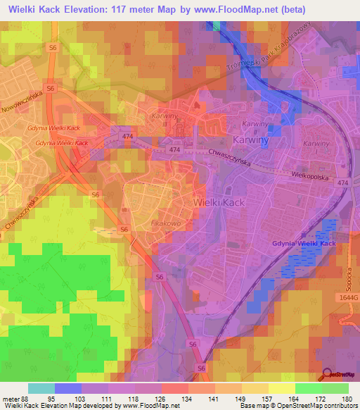Wielki Kack,Poland Elevation Map